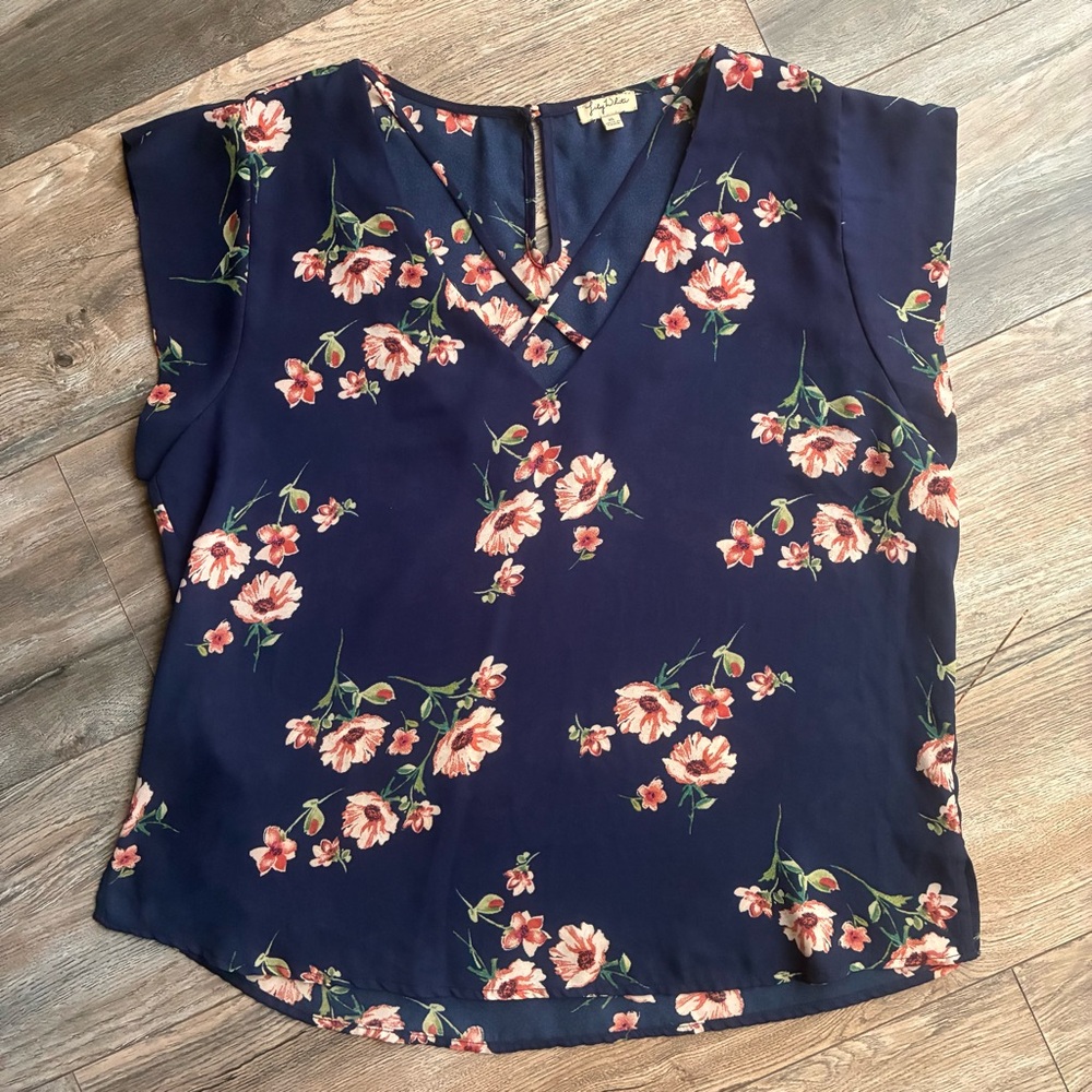 Lily White Navy Floral Blouse